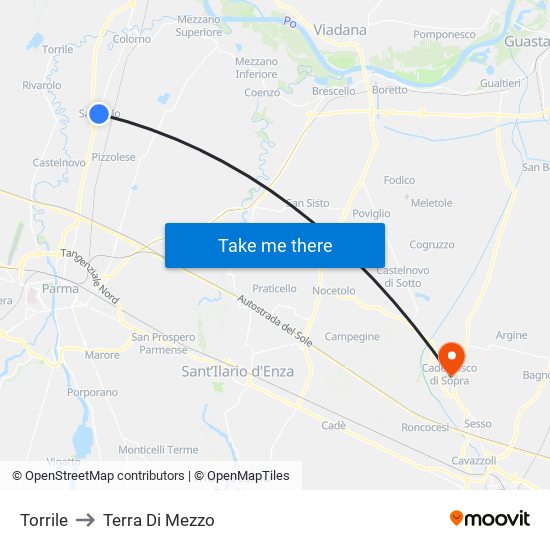 Torrile to Terra Di Mezzo map