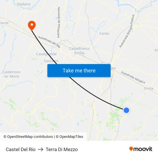 Castel Del Rio to Terra Di Mezzo map