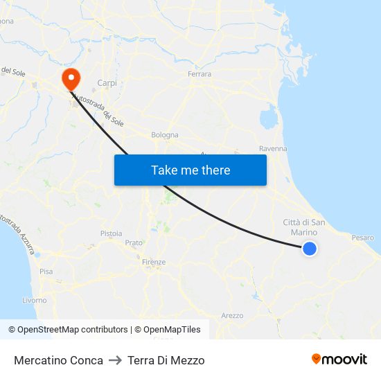 Mercatino Conca to Terra Di Mezzo map