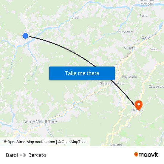 Bardi to Berceto map