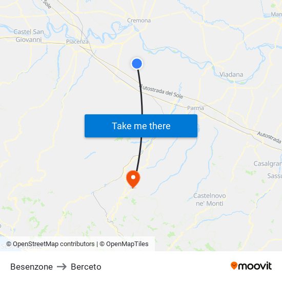 Besenzone to Berceto map