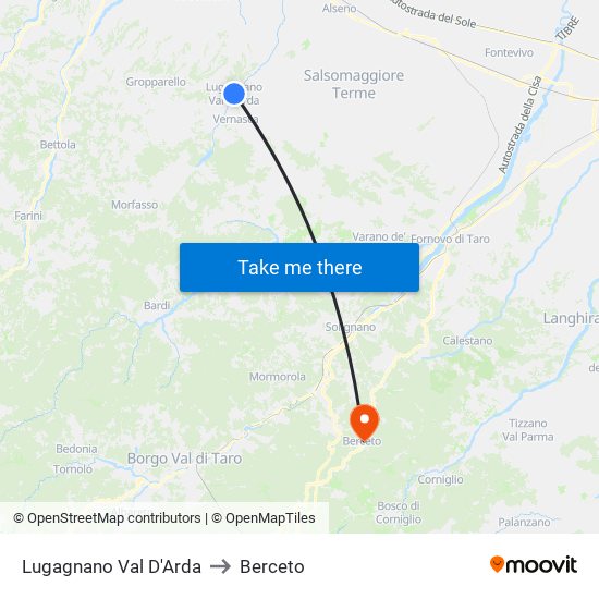 Lugagnano Val D'Arda to Berceto map