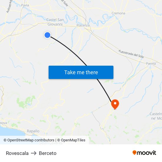 Rovescala to Berceto map