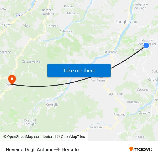 Neviano Degli Arduini to Berceto map