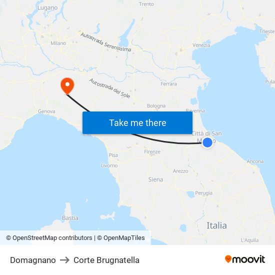 Domagnano to Corte Brugnatella map