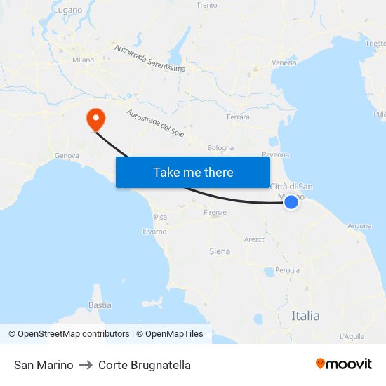 San Marino to Corte Brugnatella map