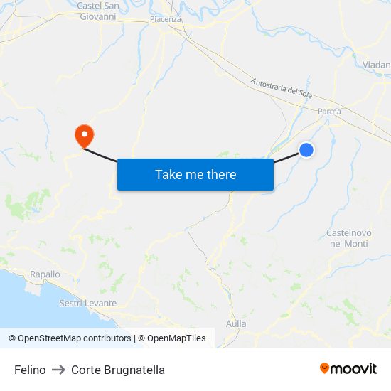 Felino to Corte Brugnatella map