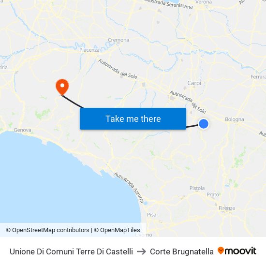 Unione Di Comuni Terre Di Castelli to Corte Brugnatella map