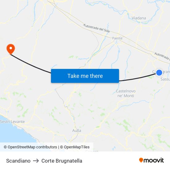 Scandiano to Corte Brugnatella map