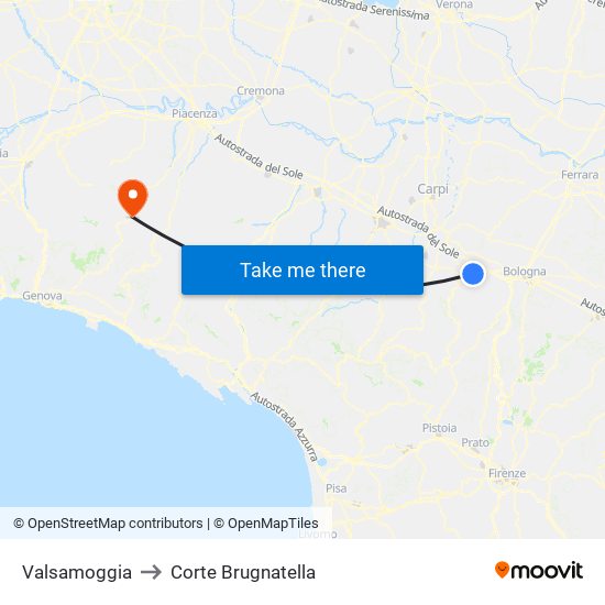 Valsamoggia to Corte Brugnatella map