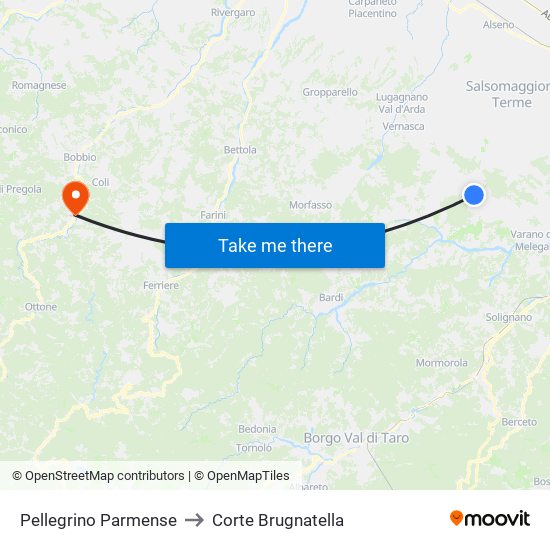 Pellegrino Parmense to Corte Brugnatella map