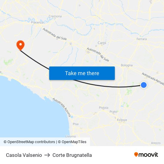 Casola Valsenio to Corte Brugnatella map