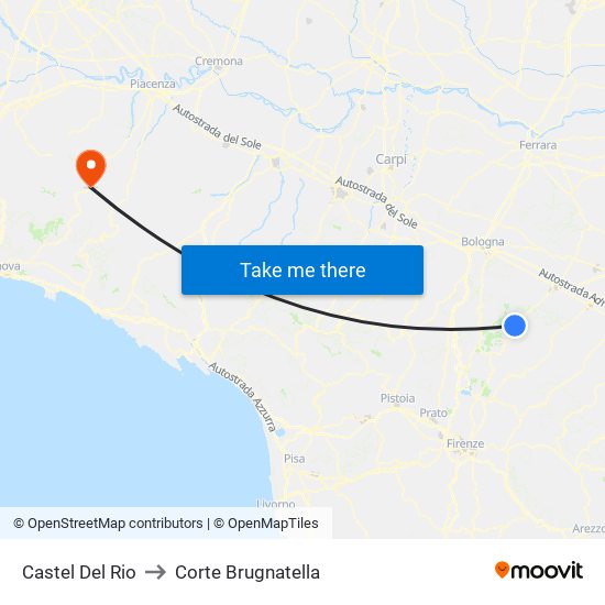 Castel Del Rio to Corte Brugnatella map