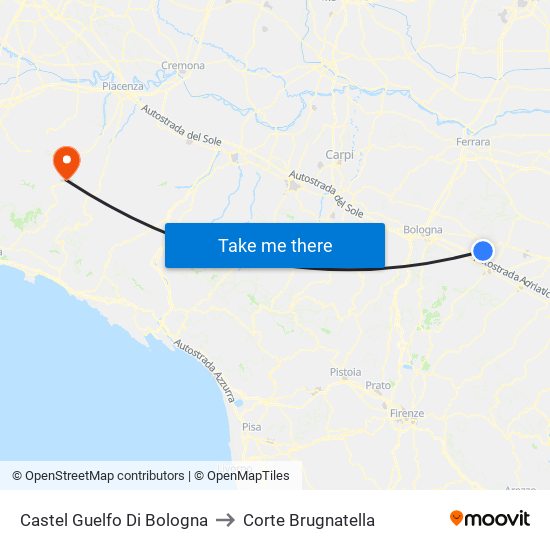 Castel Guelfo Di Bologna to Corte Brugnatella map