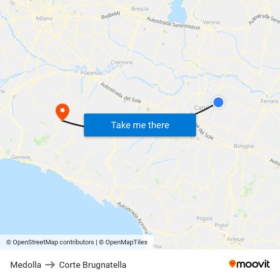 Medolla to Corte Brugnatella map