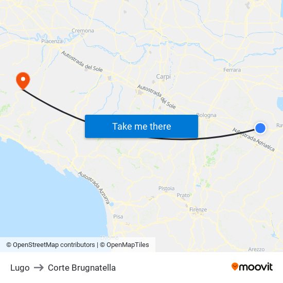 Lugo to Corte Brugnatella map