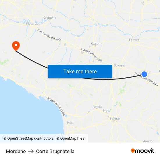 Mordano to Corte Brugnatella map