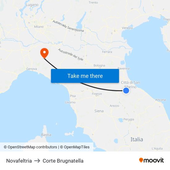 Novafeltria to Corte Brugnatella map