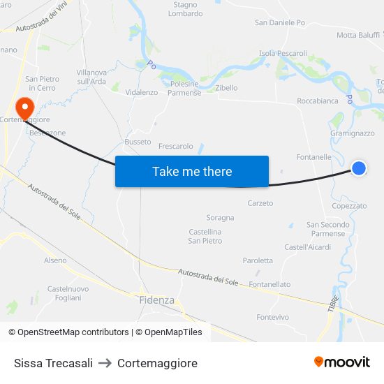 Sissa Trecasali to Cortemaggiore map