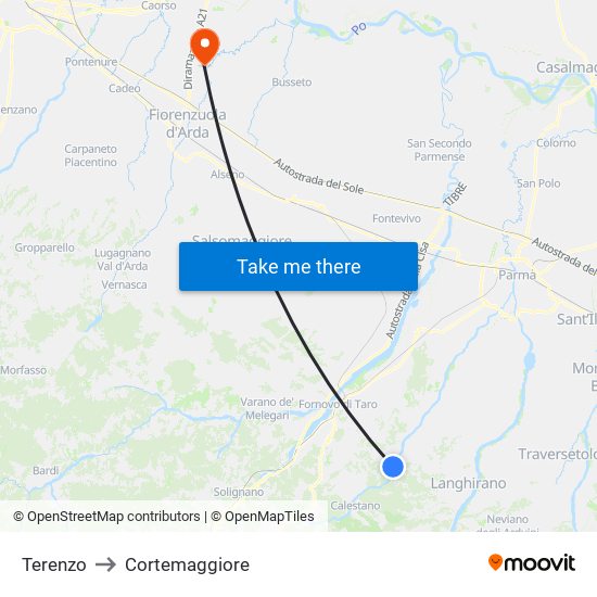 Terenzo to Cortemaggiore map