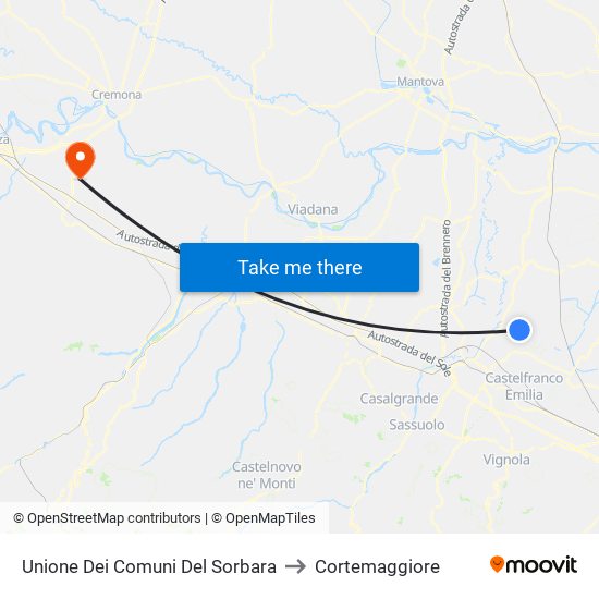 Unione Dei Comuni Del Sorbara to Cortemaggiore map