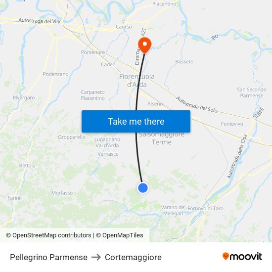 Pellegrino Parmense to Cortemaggiore map