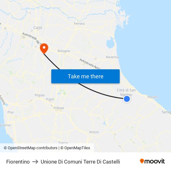 Fiorentino to Unione Di Comuni Terre Di Castelli map
