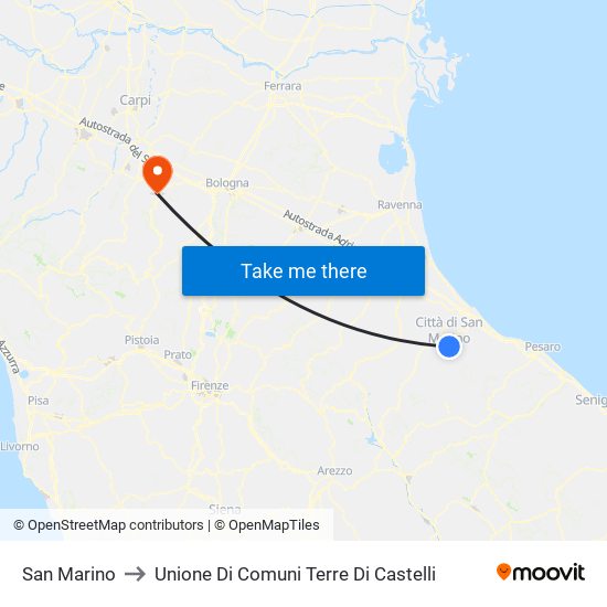 San Marino to Unione Di Comuni Terre Di Castelli map