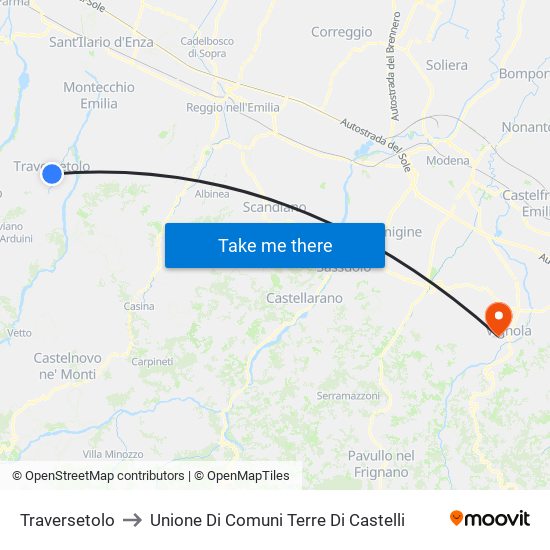 Traversetolo to Unione Di Comuni Terre Di Castelli map
