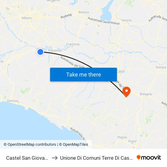 Castel San Giovanni to Unione Di Comuni Terre Di Castelli map