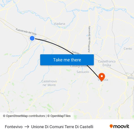 Fontevivo to Unione Di Comuni Terre Di Castelli map