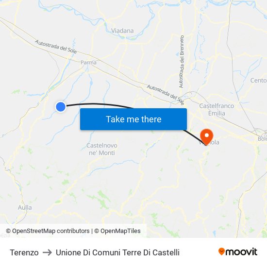 Terenzo to Unione Di Comuni Terre Di Castelli map