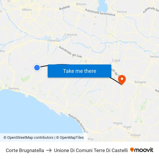 Corte Brugnatella to Unione Di Comuni Terre Di Castelli map