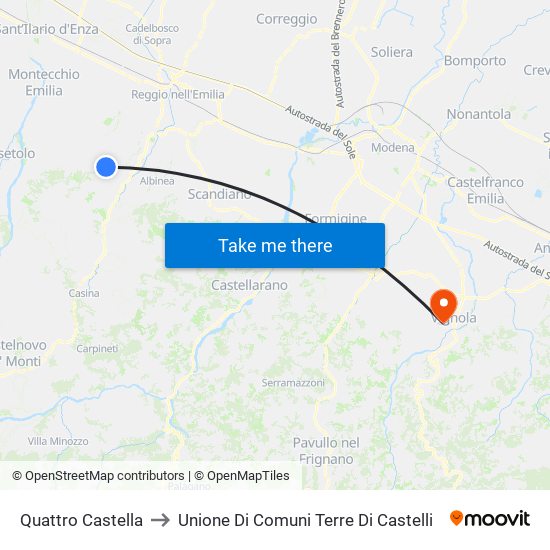 Quattro Castella to Unione Di Comuni Terre Di Castelli map