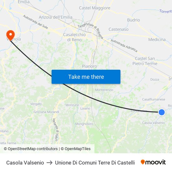 Casola Valsenio to Unione Di Comuni Terre Di Castelli map