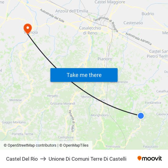 Castel Del Rio to Unione Di Comuni Terre Di Castelli map