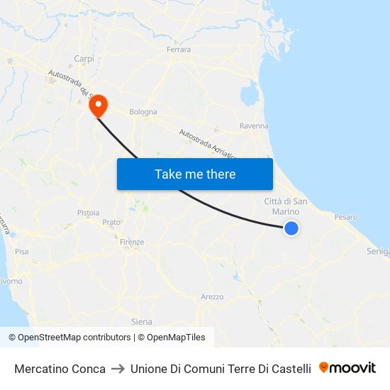 Mercatino Conca to Unione Di Comuni Terre Di Castelli map