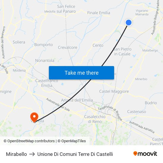 Mirabello to Unione Di Comuni Terre Di Castelli map