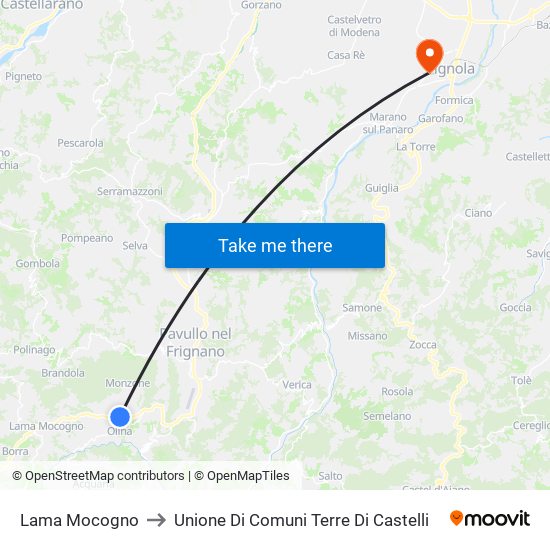 Lama Mocogno to Unione Di Comuni Terre Di Castelli map