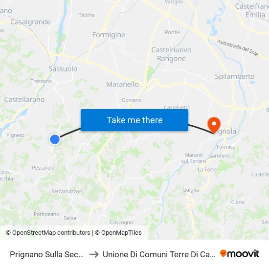 Prignano Sulla Secchia to Unione Di Comuni Terre Di Castelli map