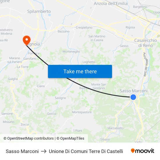 Sasso Marconi to Unione Di Comuni Terre Di Castelli map
