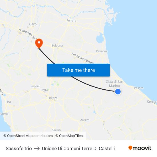 Sassofeltrio to Unione Di Comuni Terre Di Castelli map