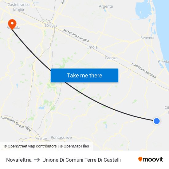 Novafeltria to Unione Di Comuni Terre Di Castelli map