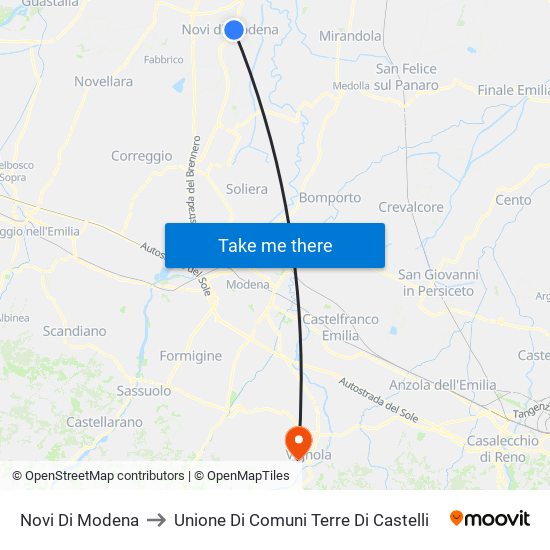 Novi Di Modena to Unione Di Comuni Terre Di Castelli map