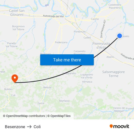 Besenzone to Coli map