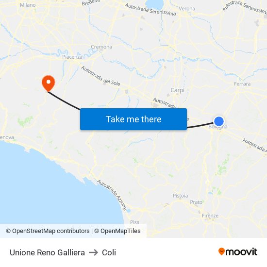 Unione Reno Galliera to Coli map