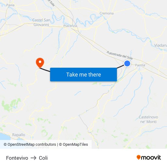 Fontevivo to Coli map