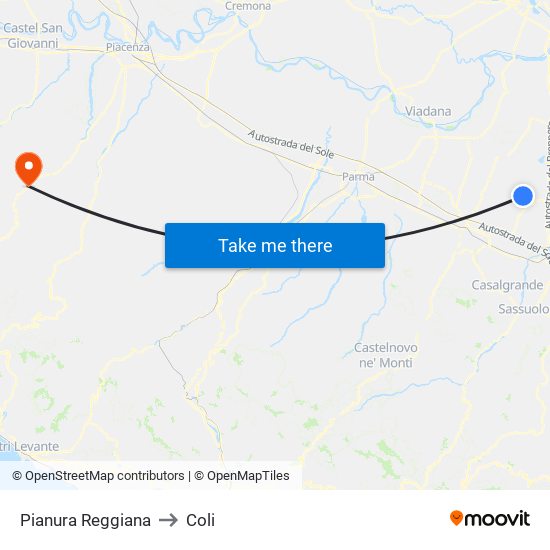 Pianura Reggiana to Coli map