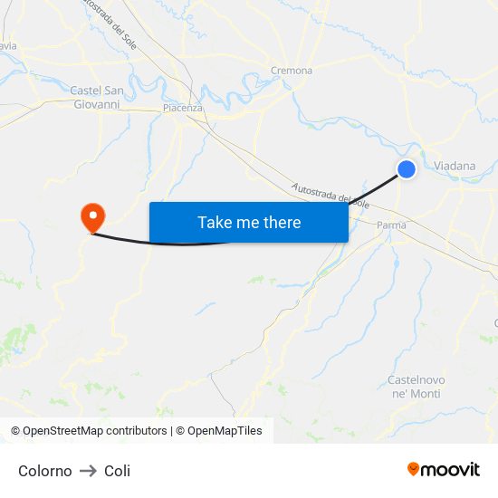 Colorno to Coli map