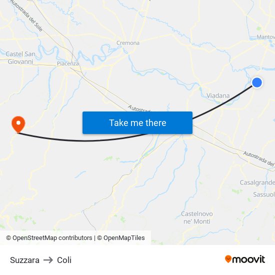 Suzzara to Coli map